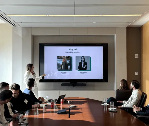 BOLD Fellowship participant presenting a startup idea to a group during an entrepreneurship workshop in New York City.