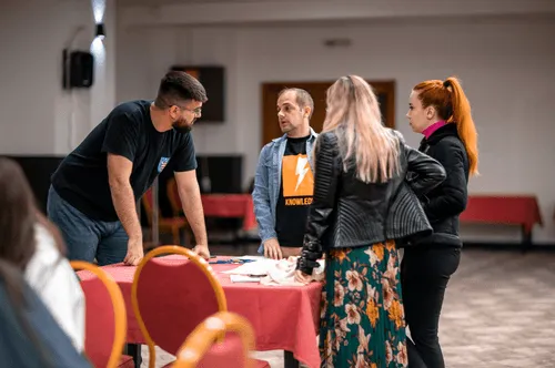 BOLD Fellowship participants collaborating in a small group during an entrepreneurship workshop.